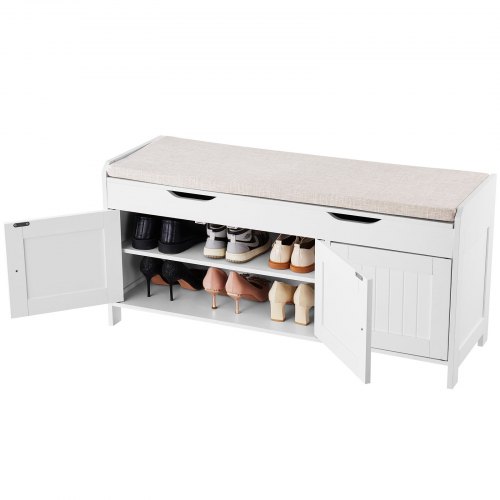 Ławka z półką na buty VEVOR (1050 x 350 x 503 mm), ławka do przedpokoju z podnoszonym schowkiem, siedziskiem i 3 przegrodami, półka na buty (nośność 113,4 kg), do przedpokoju, salonu, sypialni, czarna