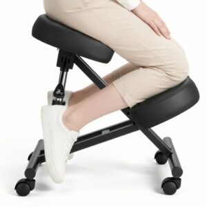 VEVOR Ergonomiczny fotel klęczący z kółkami, mobilny, regulowany pod względem wysokości fotel klęczący w kształcie litery X z grubymi poduszkami piankowymi, zapewniający ulgę szyi i pleców, do domu, biura i medytacji, czarny