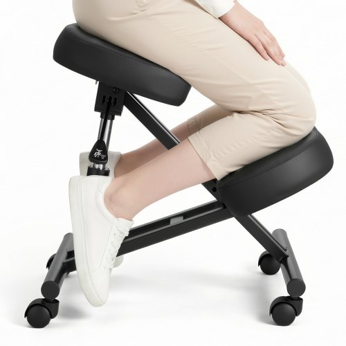 VEVOR Ergonomiczny fotel klęczący z kółkami, mobilny, regulowany pod względem wysokości fotel klęczący w kształcie litery X z grubymi poduszkami piankowymi, zapewniający ulgę szyi i pleców, do domu, biura i medytacji, czarny
