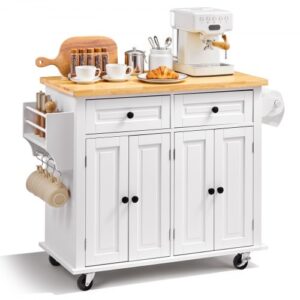 Wózek kuchenny VEVOR do serwowania, 1100 x 450 x 825 mm, udźwig 136 kg, wyspa kuchenna, wózek kuchenny na kółkach z uchwytem na ręczniki i 2 szufladami, szafka pod kuchenkę mikrofalową, wózek kuchenny z litego drewna