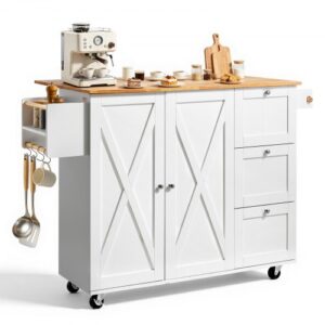 Wózek kuchenny VEVOR do serwowania, 1430 x 680 x 990 mm, udźwig 136 kg, wyspa kuchenna, wózek kuchenny na kółkach z uchwytem na ręczniki i 2 szufladami, szafka pod kuchenkę mikrofalową, wózek kuchenny z litego drewna