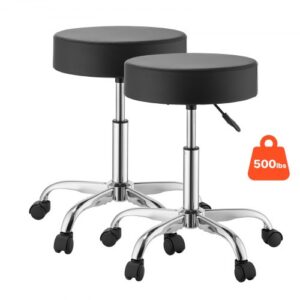 VEVOR stołek na kółkach 226,8 kg, stołek biurowy z kółkami PU, obrotowy, regulowany na wysokość, ergonomiczne siedzisko ze skóry PU z grubym wypełnieniem, obrotowy o 360°, do salonów, klinik i gabinetów lekarskich, zestaw 2 szt.