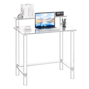 VEVOR Stół akrylowy, biurko komputerowe, dwupoziomowe biurko z podstawą pod monitor, nowoczesne biurko (nośność 60 kg) do sypialni, biura, gabinetu, szafy, 50 x 80 x 88 cm (przezroczyste)