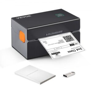 Drukarka etykiet termicznych VEVOR 175x109x94 mm Drukarka etykiet o rozdzielczości 300 DPI Drukarka etykiet wysyłkowych Bluetooth/USB Automatyczne rozpoznawanie etykiet Windows Mac OS Linux Chromebook