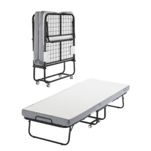 Łóżko dostawne VEVOR z materacem o grubości 10 cm, składane łóżko pojedyncze z materacem z pianki memory (190 x 81 cm), nośność 136,1 kg, łóżko gościnne dla dorosłych, łóżko metalowe do sypialni i salonu
