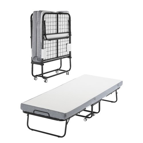 Łóżko dostawne VEVOR z materacem o grubości 10 cm, składane łóżko pojedyncze z materacem z pianki memory (190 x 81 cm), nośność 136,1 kg, łóżko gościnne dla dorosłych, łóżko metalowe do sypialni i salonu