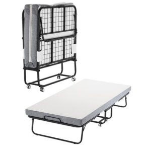 Łóżko dostawne VEVOR z materacem o grubości 10 cm, składane łóżko pojedyncze z materacem z pianki memory (190 x 98 cm), nośność 204,1 kg, łóżko gościnne dla dorosłych, łóżko metalowe do sypialni i salonu