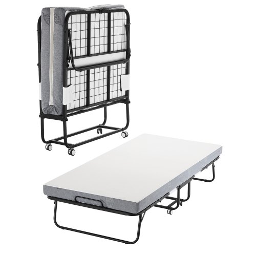 Łóżko dostawne VEVOR z materacem o grubości 10 cm, składane łóżko pojedyncze z materacem z pianki memory (190 x 98 cm), nośność 204,1 kg, łóżko gościnne dla dorosłych, łóżko metalowe do sypialni i salonu