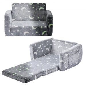 VEVOR Sofa dziecięca Fotel dziecięcy wykonany z tkaniny gąbczastej i flanelowej 28D z podłokietnikami, zmywalna sofa dziecięca świecąca w ciemności Sofa dziecięca rozkładana sofa do pokoju zabaw Salon szary
