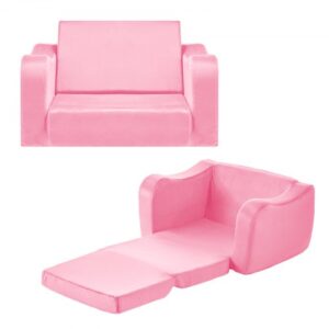 Sofa dziecięca VEVOR, fotel dziecięcy z gąbki 28D i krótkiego włosia z podłokietnikami, sofa dla malucha do czytania i zabawy, rozkładana sofa dziecięca do pokoju zabaw, sypialnia, różowy, rozmiar M (rozmiar)