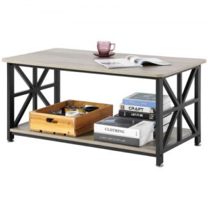 VEVOR Stolik kawowy w stylu rustykalnym 100 cm, prostokątny stolik kawowy z otwartym schowkiem, udźwig 90,7 kg, rustykalny drewniany stolik koktajlowy do salonu, sypialni, studia