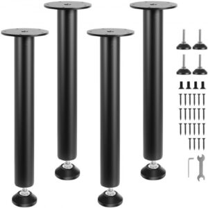 VEVOR Zestaw 4 nóg stołowych z regulacją wysokości, wysokość 406 mm, płyta montażowa 110 mm, nogi stołowe ze stali węglowej, matowoczarne, malowane proszkowo, z gumową podkładką, nośność 544 kg