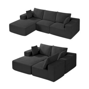 VEVOR Modułowa sofa narożna w kształcie litery L z funkcją spania z pianką wysokoelastyczną i tapicerowanym sztruksem o wysokiej gęstości (nośność 545 kg / długość 265 cm) z poduszkami do salonu, kolor czarny