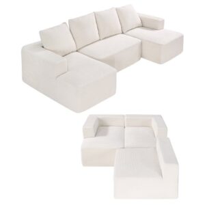 VEVOR Modułowa sofa narożna w kształcie litery U z funkcją spania z pianką wysokoelastyczną i tapicerowanym sztruksem o wysokiej gęstości (nośność 545 kg) z poduszkami do salonu, apartament, kolor beżowy