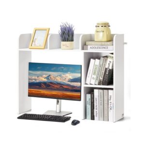 VEVOR Biurko-półka-organizer 2-poziomowy (94,5 x 24,1 x 73,4 cm) Półki stołowe Organizer na biurko Półka ekspozycyjna wykonana z płyty wiórowej z antypoślizgowymi nóżkami, do biura lub akademika, biała