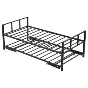 VEVOR Rama łóżka dziennego z wysuwanym łóżkiem, rama łóżka platformowego, sofa rozkładana (nośność 400 funtów) z metalowymi listwami podtrzymującymi do salonu, sypialni, pokoju gościnnego, kolor czarny