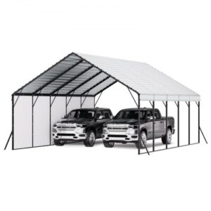 VEVOR Carport, 5,8 x 7,45 x 3,77 m, namiot magazynowy z solidną ramą i dachem, zadaszenie samochodu ze zdejmowanymi ścianami bocznymi, wielofunkcyjny namiot garażowy do pickupów, łodzi, ciężarówek i ciągników