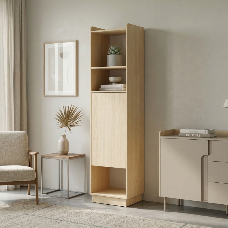 Regał POSITIVO z drzwiami 45 cm – system TIP-ON, Dab Mavelie + Macadamia