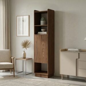 Regał POSITIVO z drzwiami 45 cm – system TIP-ON, Orzech Alba + Kaszmir