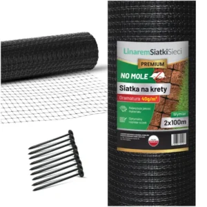 SIATKA NA KRETY 2x100m PREMIUM 40g POD TRAWNIK PRZECIW KRETOM POLSKA +KOŁKI