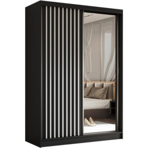 Szafa przesuwna z lamelami HELIX, Czarny + Biały, 150 cm, Tak