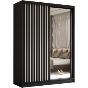Szafa przesuwna z lamelami HELIX, Czarny + Biały, 160 cm, Tak