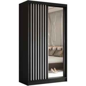 Szafa przesuwna z lamelami HELIX, Czarny + Biały, 120 cm, Tak