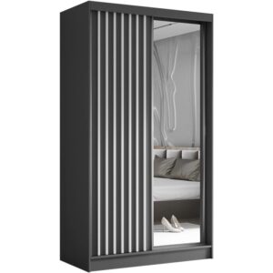 Szafa przesuwna z lamelami  i szufladami HELIX II, Grafit + Biały, 120 cm