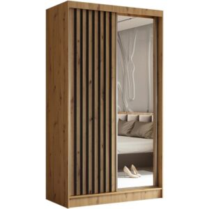 Szafa przesuwna z lamelami  i szufladami HELIX II, Dąb artisan + Czarny, 120 cm