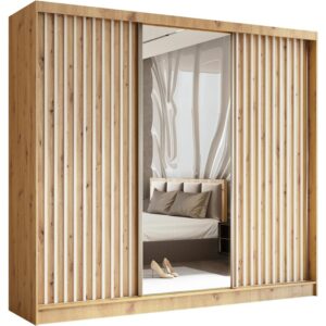 Szafa przesuwna z lamelami  i szufladami HELIX II, Dąb artisan + Biały, 240 cm