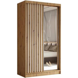 Szafa przesuwna z lamelami  i szufladami HELIX II, Dąb artisan + Biały, 120 cm