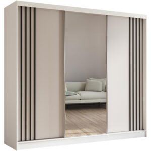 Szafa przesuwna z lamelami NELA II, 240 cm, Tak, Cashmere + Czarny