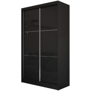 Szafa przesuwna z lustrem i szufladami Viva II, Czarny, 120 cm