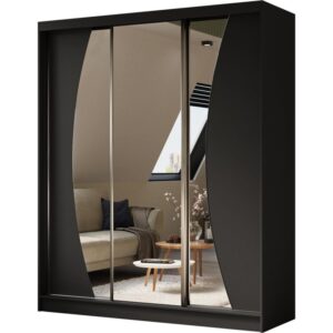 Szafa przesuwna z lustrem VOX, Czarny mat, 180 cm, Tak