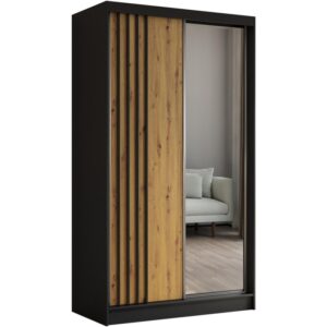 Szafa z drzwiami przesuwnymi NELA, Czarny + Dąb Artisan + Czarny, 120 cm