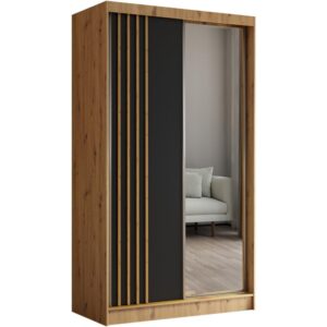 Szafa z drzwiami przesuwnymi NELA, Dąb Artisan + Czarny + Dąb Artisan, 120 cm