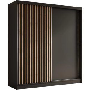Szafa z drzwiami przesuwnymi z lamelami HELIOS, Czarny + Dąb Artisan, 200 cm, Nie