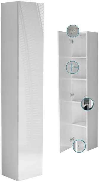 wiszący słupek komin łazienkowy 30 do łazienki 160×30 biały + połysk
