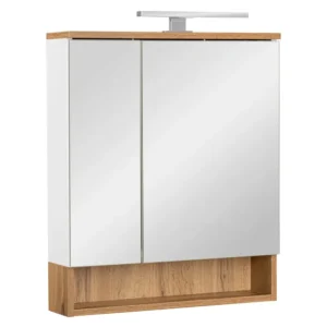 Szafka Łazienkowa Lustrzana Wisząca z Lustrem Biała Wotan 60 cm Lampka LED