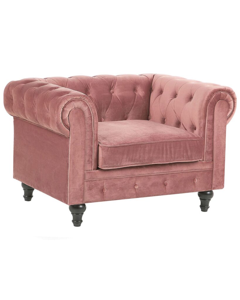 Fotel CHESTERFIELD Welur Różowy