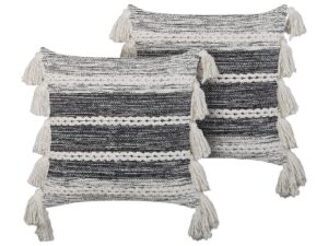 Zestaw 2 poduszek dekoracyjnych ROCHEA Bawełna 45 x 45 cm Czarny W paski