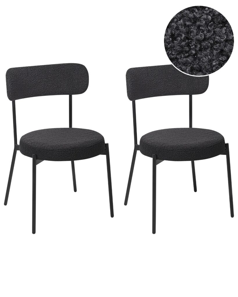 Zestaw 2 krzeseł do jadalni ALLISON Boucle Czarny