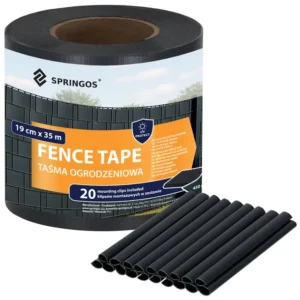 Taśma ogrodzeniowa i klipsy mocujące 20 szt. PVC 35 m x 19 cm 450 g/m2 antr
