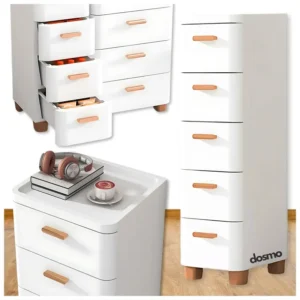 BIAŁA SZAFKA Z 5 SZUFLADAMI ŁAZIENKOWA WYSOKA WĄSKA 18cm REGAŁ SŁUPEK DOSMO