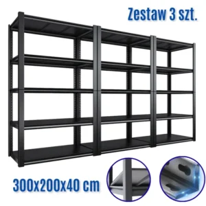 Zestaw 3x Regał Metalowy Jupiter 200x300x40 15 Półek 2250kg Mocny Wciskany