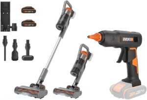 Zestaw WORX Odkurzacz pionowy WX038 2x2Ah + Pistolet do kleju WX045.9