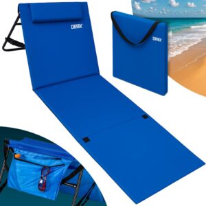 Mata plażowa z oparciem i poduszką 158 cm x 56 cm niebieska