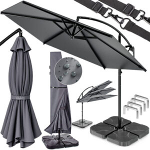 Parasol boczny antracyt 350 cm kompletne zestaw z 4 obciążnikami i pokrowcem