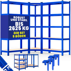 Zestaw 3 regałów narożnych do dużych obciążeń po 875 kg każdy