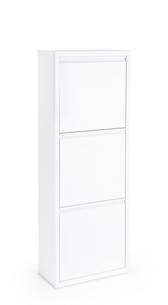 Szafka na buty Fredys biała 50x25x133cm stal z uchylnymi drzwiczkami Bizzotto
